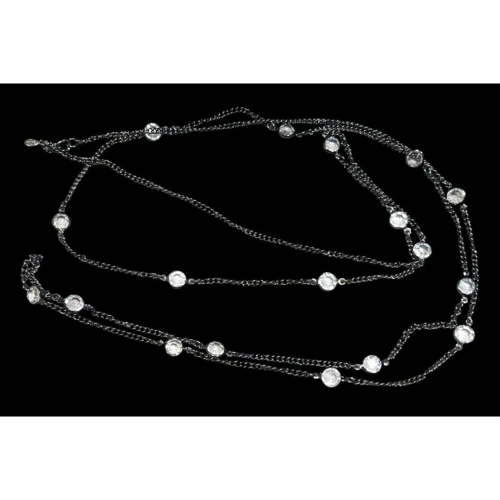 Premier Designs Glam Goth Gunmetal Clear Gemmed Station Necklace